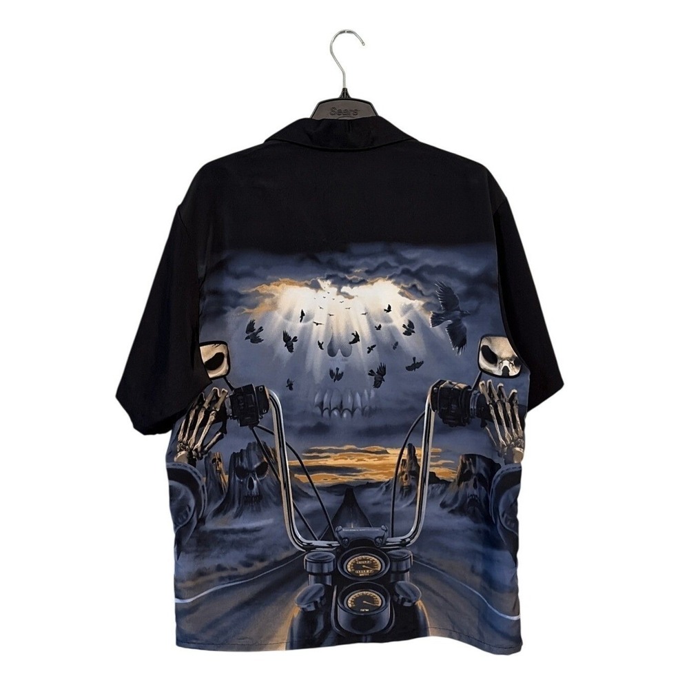 Rockhouse Roadhouse Men's L Short Sleeve Button Up Shirt Biker Skull Y2K - Picture 3 of 14